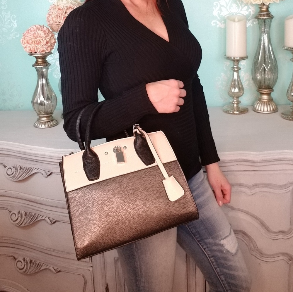NWT Small Gunmetal and Tan Tote